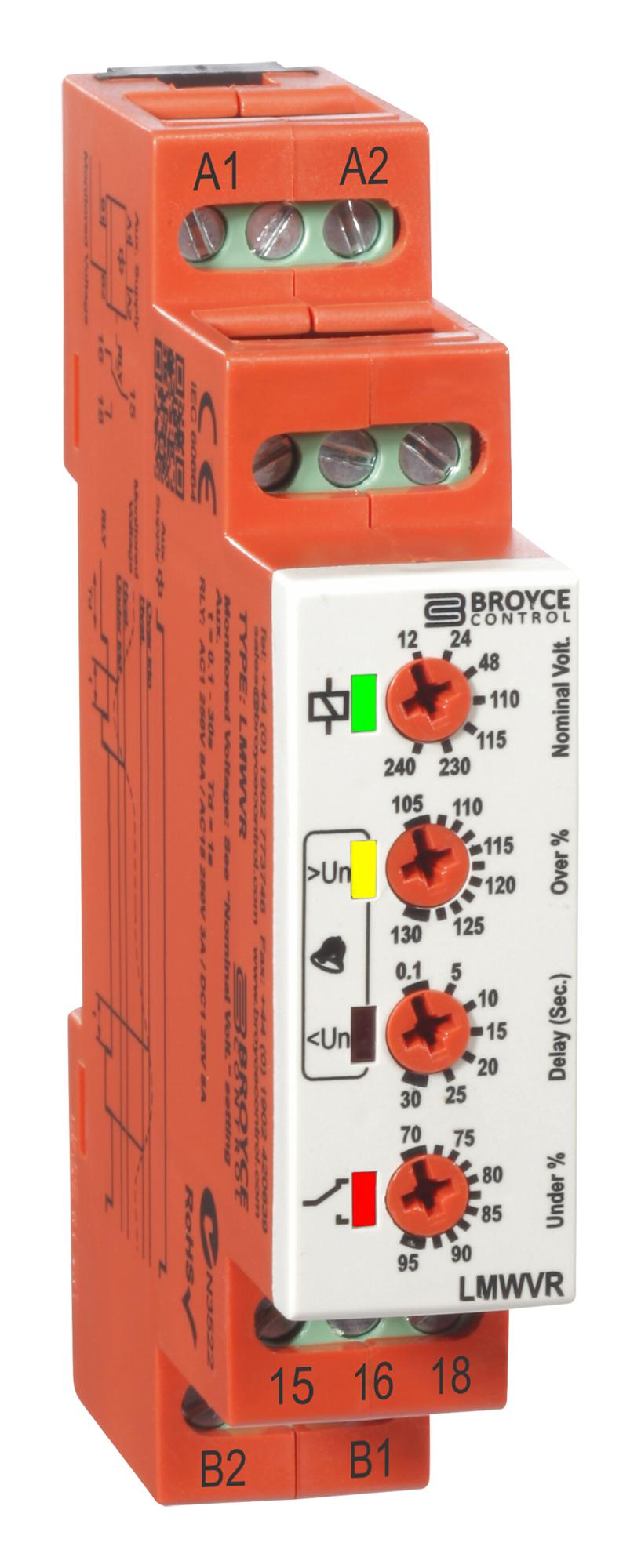 Voltage Monitoring Relay, SPDT, 8 A, DIN Rail, 250 V, Screw