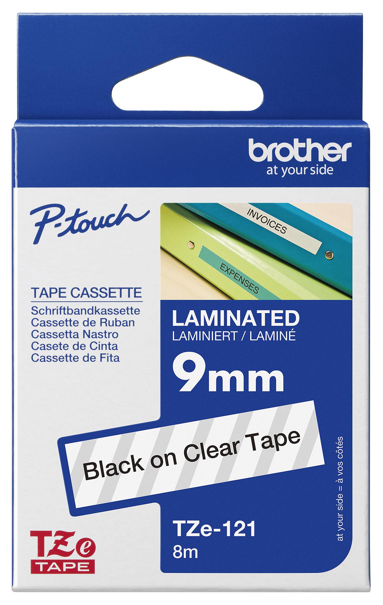TZE-121 BROTHER, Label Printer Tape, Adhesive-Laminated, Black on