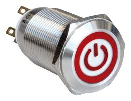 BULGIN LIMITED MPI005OTELSRD12 Vandal Resistant Switch, MPI005 Series, 19 mm, SPDT, Latching, Round