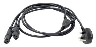 MULTICOMP PRO GW-151736 Mains Power Cord, Mains Plug, UK to 2x IEC 60320 C13, 2.5 m, 10 A, 250 V, Black