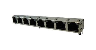 AMPHENOL COMMUNICATIONS SOLUTIONS RJHSE-5384-08 Modular Connector, RJ45 Jack, 1 x 8 (Ganged), 8P8C, Cat5, Through Hole Mount