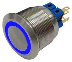 MULTICOMP PRO MP-PB7-03LB5CFRB12V Vandal Resistant Switch, 12V LED, 0.984 ", SPDT, Latching, Round Flat, Natural