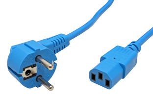 ROLINE 19.08.1012 Mains Power Cord, IEC 320 C13 Receptacle to 90° CEE 7/7 Plug, 1.8 m, 10 A, 250 VAC, Blue