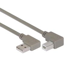 L-COM CA90RA-LB-05M USB Cable, 90° Type A Plug to 90° Type B Plug, 500 mm, 19.7 ft, USB 2.0, Grey