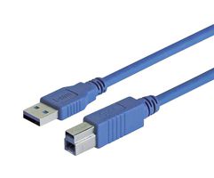 L-COM CAU3AB-075M USB Cable, Type A Plug to Type B Plug, 750 mm, 29.5 ft, USB 3.0, Blue