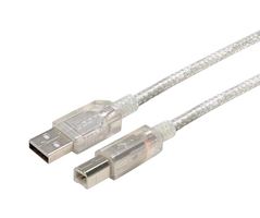 L-COM CSMUCLRAB-3M USB Cable, Type A Plug to Type B Plug, 3 m, 9.8 ft, USB 2.0, Transparent