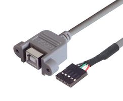 L-COM UPMB5-075M USB Cable, Type B Receptacle to Board-In Crimp Terminal, 750 mm, 29.5 ft, USB 2.0, Grey