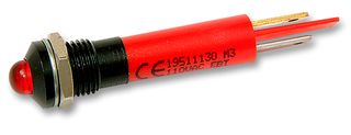 CML INNOVATIVE TECHNOLOGIES 19511230 LED Panel Mount Indicator, Black Chrome Bezel, Red, 230 VAC, 8 mm, 3 mA, 22 mcd, IP67
