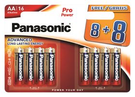 PANASONIC LR6PPG/16BW. Battery, 1.5 V, AA, Alkaline, Raised Positive and Flat Negative, 16