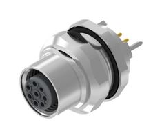 AMPHENOL CONEC 43-01665 Sensor Connector, M12, Female, 8 Positions, PCB Socket, Straight Panel Mount