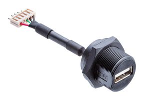 AMPHENOL LTW UA-20PMFP-SC8003 USB Cable, Type A Receptacle to 5 Position Header, 50 mm, 2 ", USB 2.0, Black