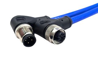 MUELLER ELECTRIC C4BD81M010 Sensor Cable, A-Coded, Blue, 90° M12 Plug, 90° M12 Receptacle, 4 Positions, 10 m, 32.8 ft