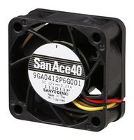 SANYO DENKI 109P0412M601 DC Axial Fan, 12 V, Square, 40 mm, 20 mm, Ball Bearing, 4.8 CFM