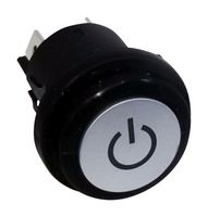 E-SWITCH PB66EE2CR6P01 Industrial Pushbutton Switch, Power Symbol Illumination, PB66 Series, 25 mm, DPST-NO-DM, Off-On