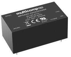 MULTICOMP PRO MPDA20-220S12G2N4 AC/DC PCB Mount Power Supply (PSU), ITE, Industrial & Household, 1 Output, 20 W, 12 V, 1.666 A