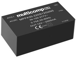 MULTICOMP PRO MPFA30-220S12G2N5 AC/DC PCB Mount Power Supply (PSU), ITE, Industrial & Household, 1 Output, 30 W, 12 V, 2.5 A