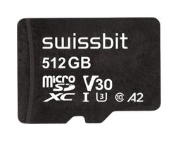 SWISSBIT SFSD512GN1AM1TB-I-XG-221-STD Flash Memory Card, 3D TLC, MicroSDXC Card, UHS-1, Class 10/U3/V30/A2, 512 GB