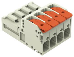 WAGO 831-1204 Pluggable Terminal Block, 7.62 mm, 4 Ways, 20 AWG, 8 AWG, 10 mm², Push In
