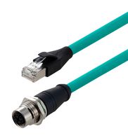 L-COM TRG611-T6T-1M Sensor Cable, M12 Receptacle, RJ45 Plug, 8 Positions, 1 m, 3.3 ft, TRG611-T6T Series