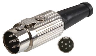DELTRON COMPONENTS 590-0600 DIN Audio / Video Connector, Locking, 6 Contacts, Plug, Cable Mount, Solder, Silver Plated Contacts