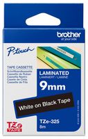 BROTHER TZE-325 Label Printer Tape, Adhesive-Laminated, White on Black, 8 m x 9 mm